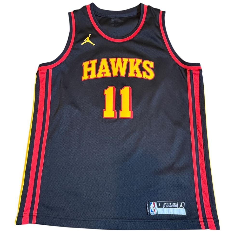 Jordan Atlanta Hawks Jersey Boys Large 14-16 Black Excellent Trae Young 11 NBA